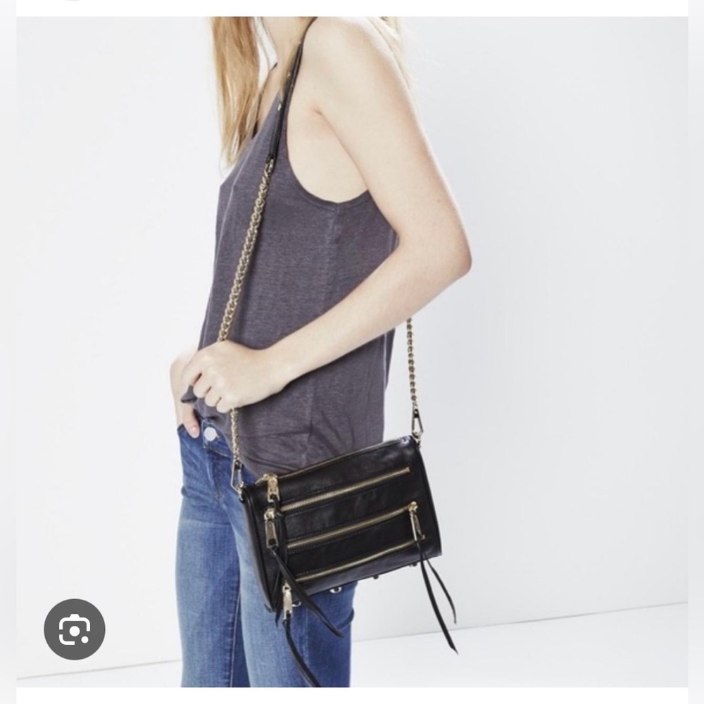 Rebecca Minkoff Mini 5 Zip Black Leather Chain Strap Crossbody Convertible Bag